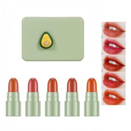 5 Farben Kapsel Lippenstift Mini-Set für Jugendliche/Anfänger, Leicht zu tragen, Niedliches Design: Erdbeere/Avocado/Pfirsich, Wasserfest und Lang anhaltend (Avocado)
