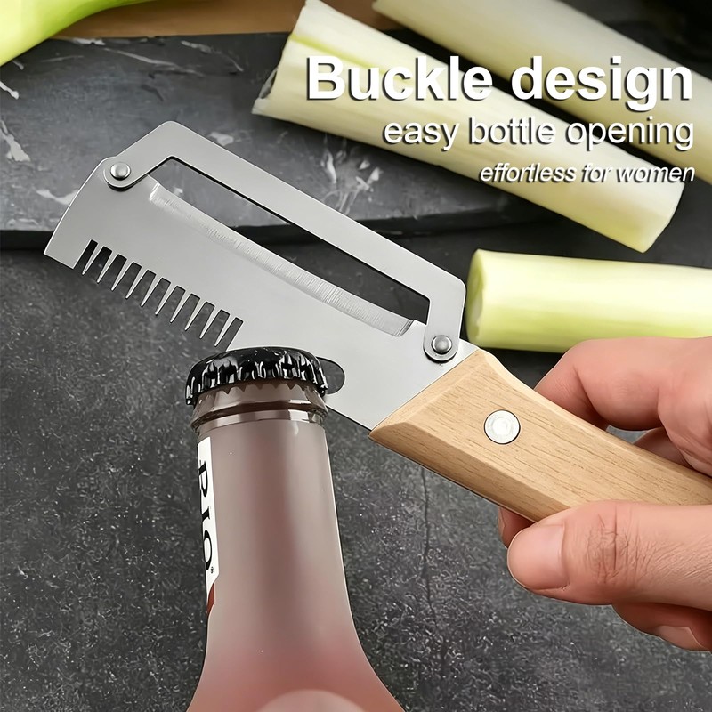 Premium Vegetable Peeler with Wooden Handle and Bottle Openerand Fish-Scaler