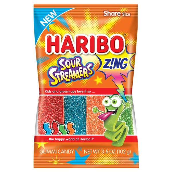 Haribo Gummi Candy, Z!NG Sour Streamers, 3.6 Ounce (Pack of 12)
