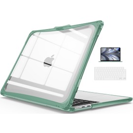 IBENZER Hexpact Compatible with 2025 2024 2023 2022 MacBook Air 13 inch Case M4 A3240 M3 A3113 M2 A2681, Heavy Duty Case & KeyboardCover & ScreenFilm for Mac Air 13.6, Midnight Green, HPE-KK-MTGN+2