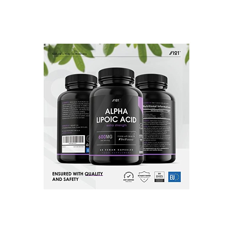 Alpha Lipoic Acid (ALA) 600mg - Made with Biotin &