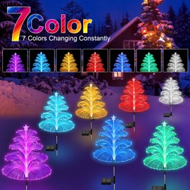 Solar Christmas Decorations Trees Lights Outdoor Waterproof Solar Christmas Tree Jellyfish Lights 5 Layer Optical Fiber 7 Color Changing for Pathway Lawn Patio Outside Decorative 3PCS…