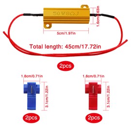 YIXISI 2 x 50 W 8 Ohm Load Resistor for Car LED SMD Indicator Error Code Fix, with 4 Quick Cable Clips, for LED Indicator, LED Number Plate Light, DRL