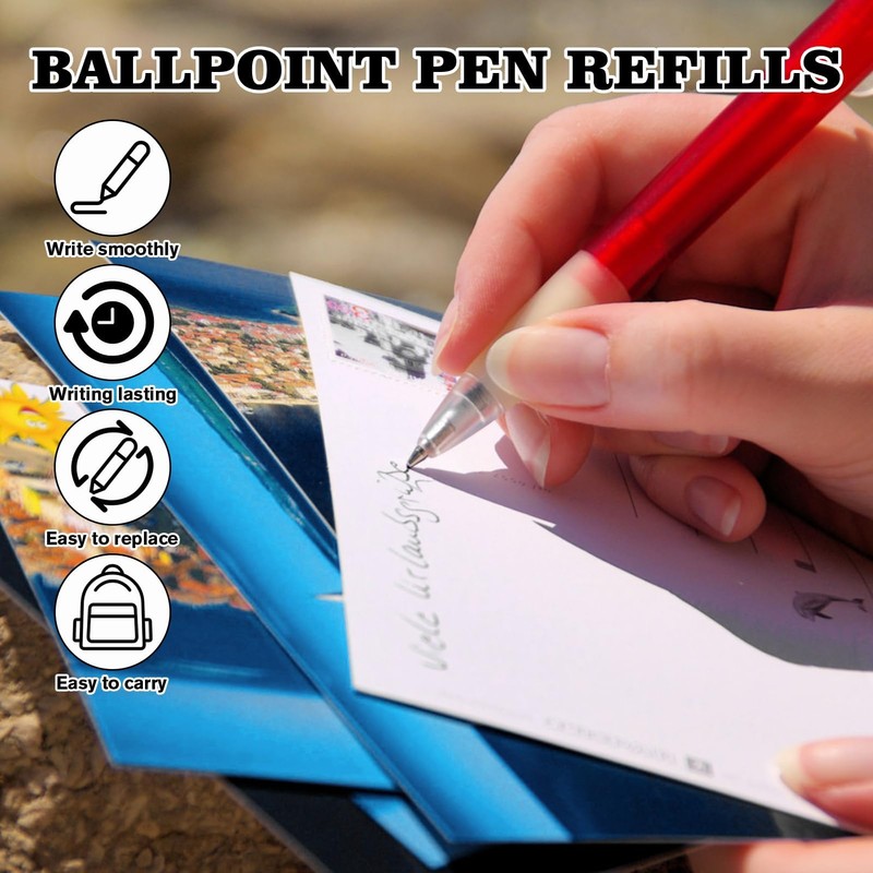 30 Pcs Ballpoint Pen Refills, Replaceable Retractable Black Ink Ballpoint