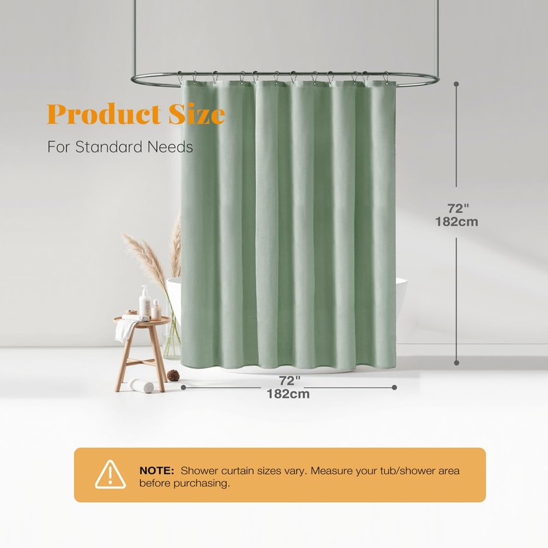 BTTN Sage Green Shower Curtain, Linen Textured Heavy Duty Thick