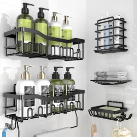 Phiaso Shower Caddy 6 Pack Shelves - Self Adhesive Bathroom Organizer, Drill-Free & Quick-Dry, Rustproof Stainless Steel Shower Shelf