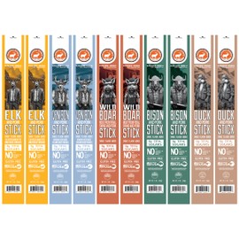 PEARSON RANCH Meat Sticks Variety Pack of 10 - Elk, Buffalo, Venison, Wild Boar, Duck - Exotic Jerky Sticks, No Added Nitrites, High-Protein Sticks, Paleo and Keto Friendly Meat Snacks (1oz sticks)