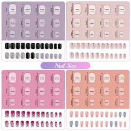 4 Packs?96Pcs? Press on Nails Polish Medium Fake Nails Kit Press Ons with Art Manicure Glue with Glossy Coffin Tips Full Cover Nail Square Glue on Nail for Women Girls Manicure