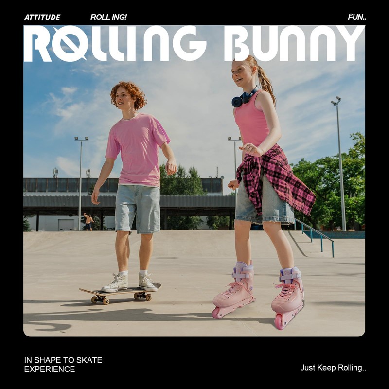 RollingBunny Inline Skates for Women Girls - Adjustable Size Roller