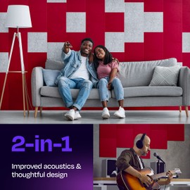 Ekkogo Acoustic Panels 12-Pack Soundproof Wall Panels 12"X12"X0.4" Sound Panels High Density Sound Dampening Panels - [Candy Red Square]