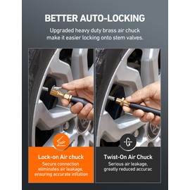 AstroAI 2 Pack Air Chuck, Heavy Duty Closed Flow Lock On Tire Chuck with Clip for Inflator Gauge Compressor Accessories, Yellow