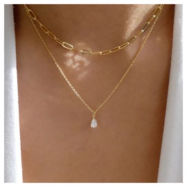 Inilbran Boho Layered Crystal Choker Necklace Vintage Teardrop Crystal Pendant Necklace Gold Rhinestone Necklace Choker Punk Paperclip Chain Necklace Jewelry for Women and Girls