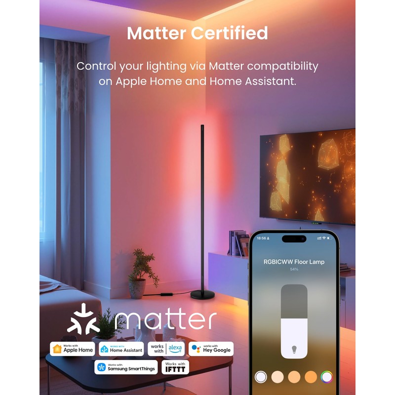 SwitchBot Smart Floor Lamp RGBICWW Voice/App Controlled Works with Alexa,