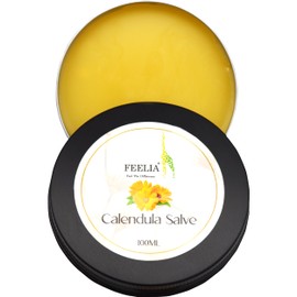 Feelia - Calendula Salve, All-Natural Balm for Soothing Rashes, Dry, Irritated Skin, Post Tattoo Care, Burns, Eczema & Chapped Hands, Palm Oil-Free, Cruelty-Free, Moisturising, Made in the UK - 100ml