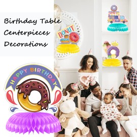 9 Pieces Happy Birthday Centerpieces for Tables Decorations Donuts Honeycomb Table Topper Birthday Party Supplies