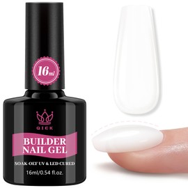QIEK Builder Nail Gel, Milky White Builder for Nails Strengthener, 8-in-One Apex Enhancement Extension Hard Building Color Gel LED Lamp Cured Rubber Base Coat for DIY Beginners & Salon Manicure 16ML