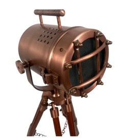 Antique Style Copper Searchlight Wood Table Tripod Lamps LED Desktop Home Decor Adjustable Stand Vintage Handmade Nautical Spot Light Collectible
