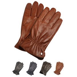 AKAROA ESTD 2019 TIM Men's Leather Gloves, Touchscreen Function, Italian Leather, Recycled Knitted Lining Made of 50% Cashmere and 50% Wool, 5 Sizes S - XXL, Tim2 Cognac