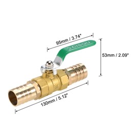 sourcing map Ball Valve Shut-Off Valve, 25mm Hose Barb to 25mm Hose Barb, Pipe Tube Fittings, 90 Degree Operation Handle, Brass Valve with Hose Clamps and Thread Seal Tape, 1 Set