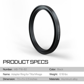 Tilta 82mm Lens Attachments Adapter Ring for MB-T16 Mirage Matte Box Camera Lens Adapters MB-T16-82