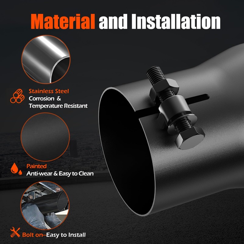 LCGP 2.75" Black Exhaust Tip,2.75" Inlet 3.5" Outlet 12" Stainless