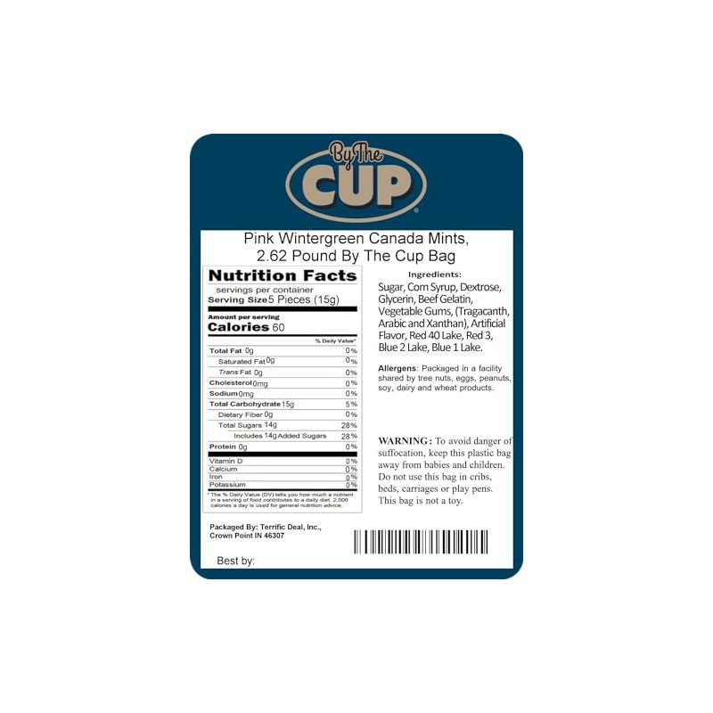 By The Cup Pink Wintergreen Canada Mints, 2.62 lb Bulk