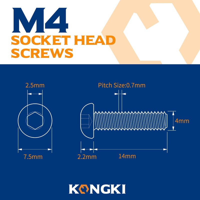 M4 x 14 mm Rounded Head Screws with Hexagon Socket