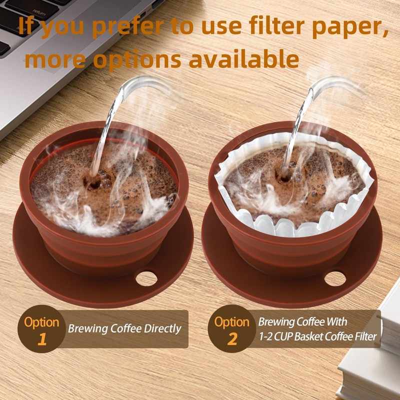 VVGCS 2-Packs Travel Collapsible Paperless Pour Over Coffee Dripper Kit