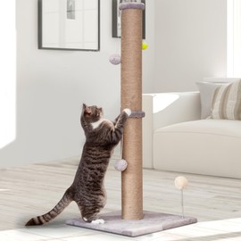 PELUOMOZ Tall Cat Scratching Post 36 inch Large Cat Scratch Post for Indoor Cats with Durable Natural Sisal Rope Scratcher Post Tree Kitten Interactive Toy-Gray