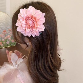 Jumwrit Big Fabric Flower Hair Clip Strong Hold Wedding Floral Leaf Hair Barrette Alligator Hairpin Prom Party Hair Styling Accessories for Women Girls