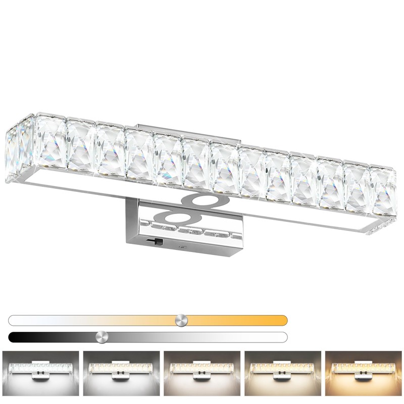 SOLFART Crystal Vanity Lights for Bathroom, 5 Color Adjustable Dimmable,16.5