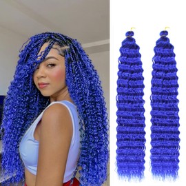 Ocean Wave Crochet Hair 24 Inch 2 Packs Deep Wave Curly Braiding Hair Extensions Synthetic Curly Crochet Hair For Black Women(24inch, 2pack, blue)