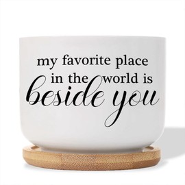 DecStic My Favorite Place in The World is Beside You Ceramic Planters Bible Verse Planters for Outdoor Plants with Drainage Holes and Saucers Pot for Pots Outdoor Indoor Plants