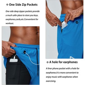 Pinkbomb Pantalones cortos de correr 2 en 1 para hombre, para gimnasio, entrenamiento, secado rápido, con bolsillo para teléfono, Azul claro, 3X-Large