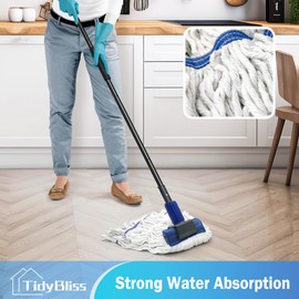TidyBliss Commercial Mop Heavy Duty, 57.5 inches Long Handle Large Looped-End Industrial String Mop, Professional Dry Wet Cotton Mop for Cleaning Concrete Tile Hardwood Floor Shop Office Garage