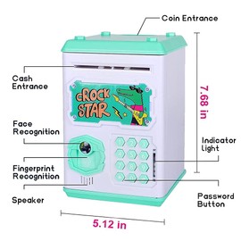 Prevessel Electronic Piggy Bank, Money Box, Money Box, Fingerprint and Face, Scan Password, Lock, Money Box, Birthday Gifts for Children, Boys and Girls