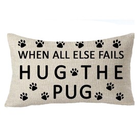 FELENIW When All Else Fails Hug The Pug Family Friends Dog paw Print pet Gift Lumbar Throw Pillow Cover Cushion Case Cotton Linen Material Decorative 12" x 20'' inches (C)