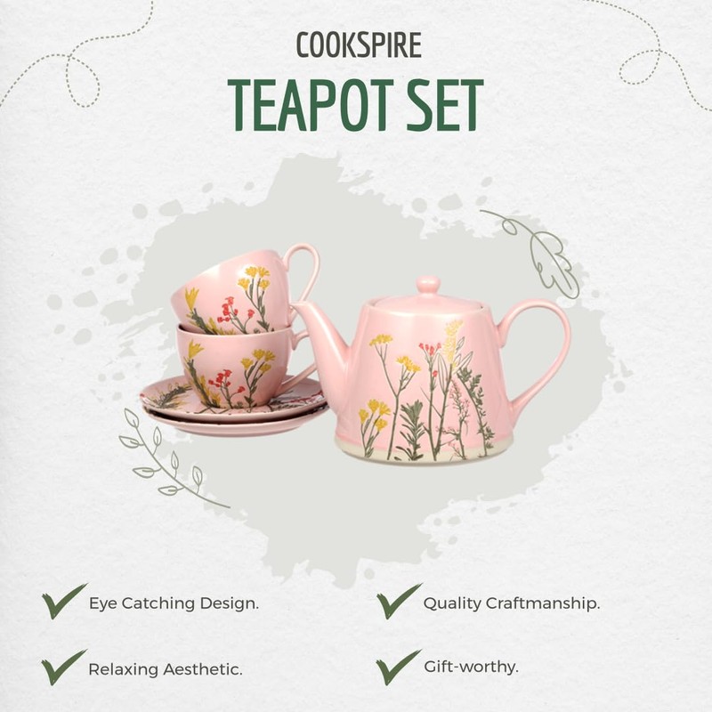 Cookspire Porcelain Tea Set - Modern Pink Tea pot (28.7