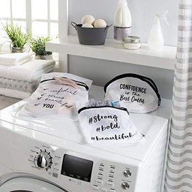 Woolite 3 Piece Printed Bra, Multi Size Laundry Delicates, Zipper Close Mesh Wash Bag, Large, White