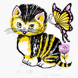 Cut Cat and Butterfly Bumper Sticker Vinyl Decal 5"
