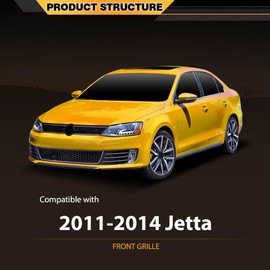 CNNELL Front Grille Trim Compatible with VW Jetta 2011-2014 Hex Honeycomb Gloss Black & Chrome