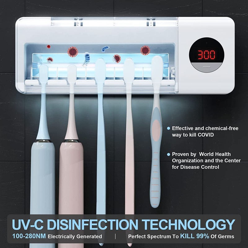 HouseGem Toothbrush Holder, Timer Function, 2000mAh Rechargeable Cordless Wall-Mounted Bathroom