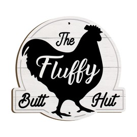 Zzbakress The Fluffy Butt Hut Signs,Chicken Coop Sign,Home Chicken Shed Decor (white)