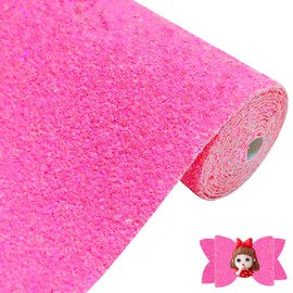 Greatdiy Sparkly Bright Hot Pink Chunky Glitter Faux Leather Roll 12 x 52 inch Shiny Solid Color PU Fabric for Making DIY Hair Bows Crafts (18015#17)