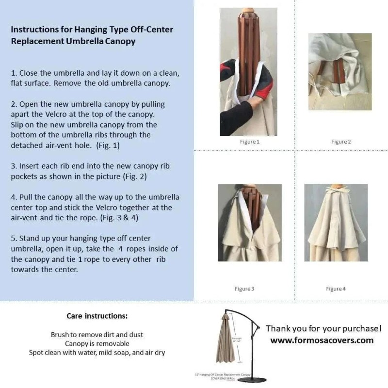 Formosa Covers 9 ft Cantilever Hanging Umbrella 6 Rib Replacement