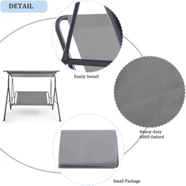 Coverify Replacement Swing Seat Cover, Durable 600D Oxford Fabric Garden Swing Chair Cover Outdoor Swing Seat Cover, Universal Fit for 2&3-seater Swing Chair 113x47x47cm Grey