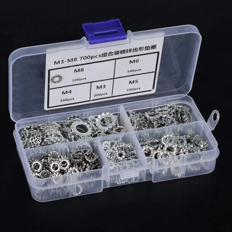 700pcs M3/M4/M5/M6/M8 Toothed Lock Washers, Shakeproof Serrated Toothed Lock Washer