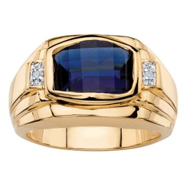 Men's Cushion-Cut Lab Created Blue Sapphire and Diamond Accent 18k Gold-Plated Ring Size 11