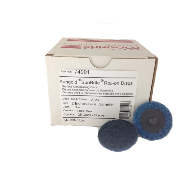Sungold Abrasives 74901 Very-Fine Non Woven Surface Conditioning R-Type Quick Change Disc, 2-Inch, Blue (25/Box)