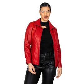 BRICK LANE Timeless Design Leather Jacket for Women | Genuine Lamb Nappa Leather Jacket (US, Alpha, Medium, Regular, Regular, Red)